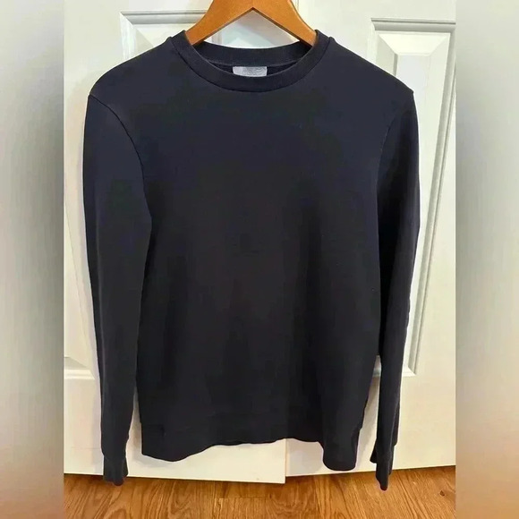 COS Navy Crewneck Sweatshirt with Denim Elbow Patches - Picture 1 of 8